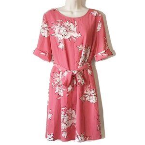Worthington Belted Lined Dress L Floral Salmon